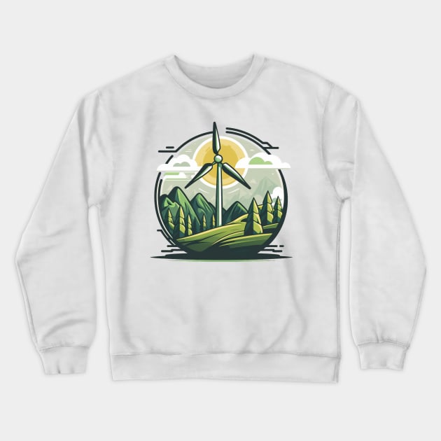 Elevate Your Wardrobe with the Greenbubble Wind Turbine Cartoon Crewneck Sweatshirt by Greenbubble